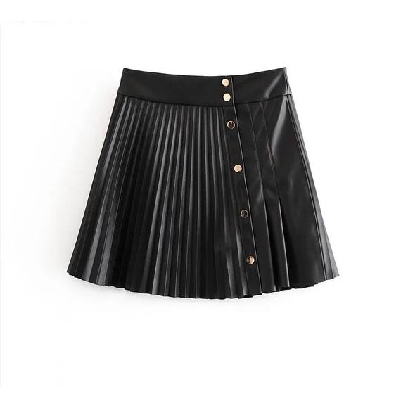 Zara Dresses & Skirts - ZARA Faux Leather Button High Waisted Pleated Mini Skirt NWOT